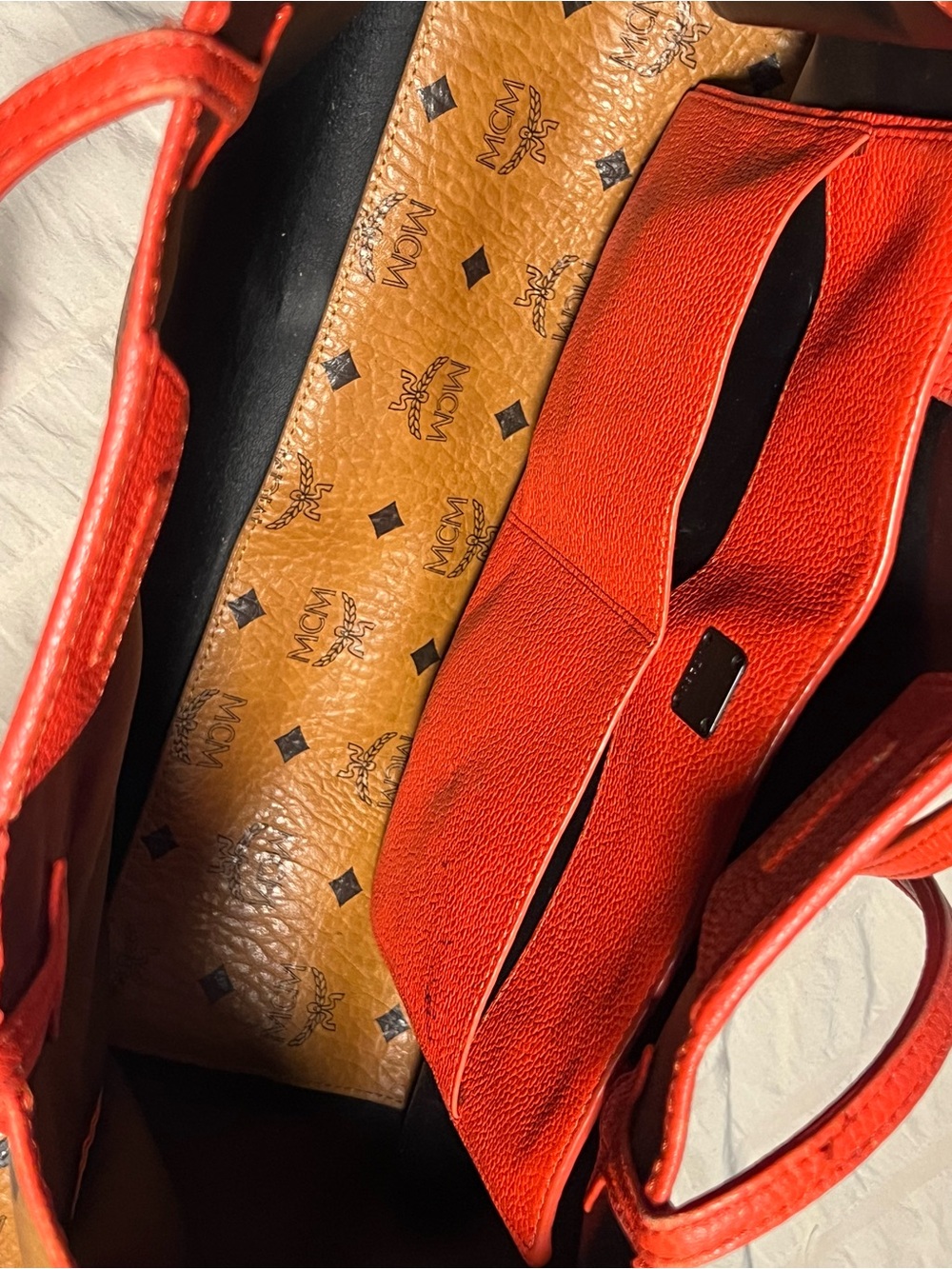 MCM Brown and Red Tote Bag with wrislet - Picture 5 of 5